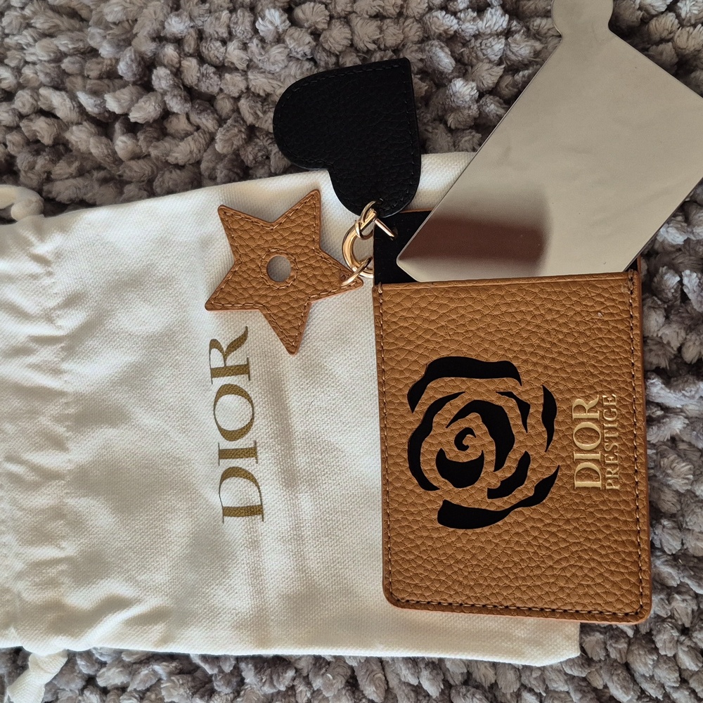 Dior Prestige Card Holder w/ Charms, Compact Mirror, & Canvas Drawstring Bag